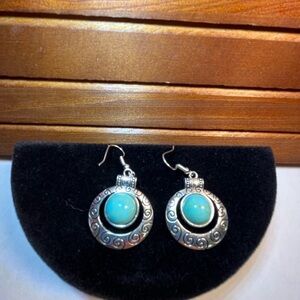 Ethnic Boho style geometric turquoise women’s drop Pierced earrings.